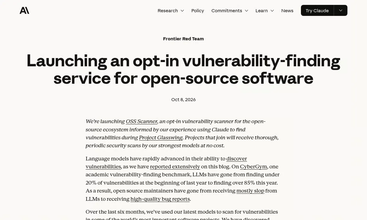 Anthropic's Claude Now Hunts Security Bugs in Critical Infrastructure and Open Source