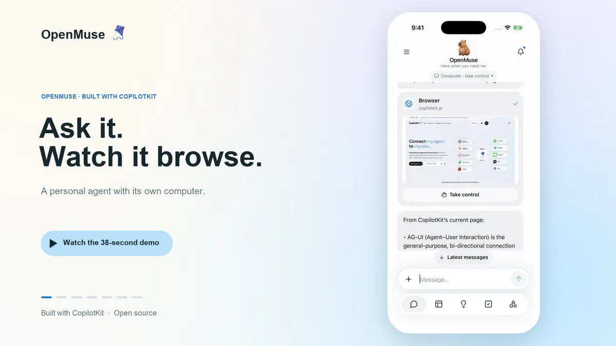 CopilotKit Open-Sources OpenMuse, a Self-Hosted Personal Agent With Its Own Browser