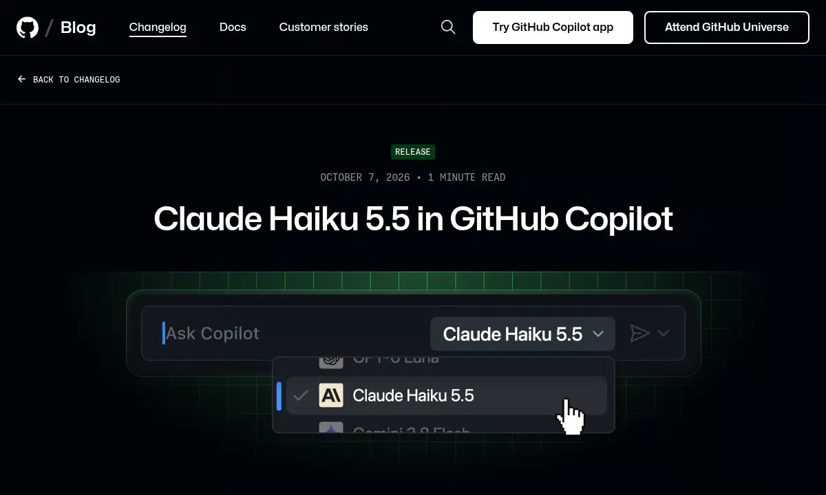 GitHub Copilot Adds Claude Haiku 5.5, Matching Sonnet at 20x Lower Cost