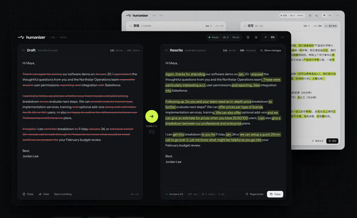 Humanizer Rewrites AI Text Locally So Detectors Flag Just 11 of 210
