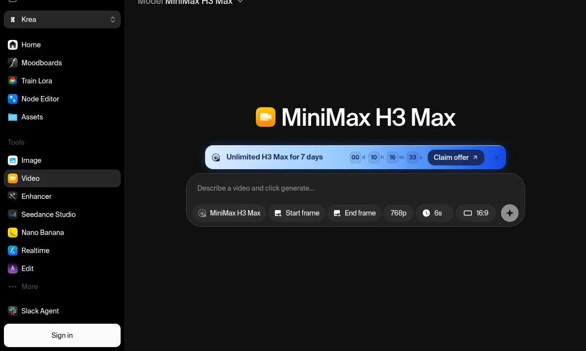 Krea's MiniMax H3 Max Generates 15-Second Videos 50x Faster