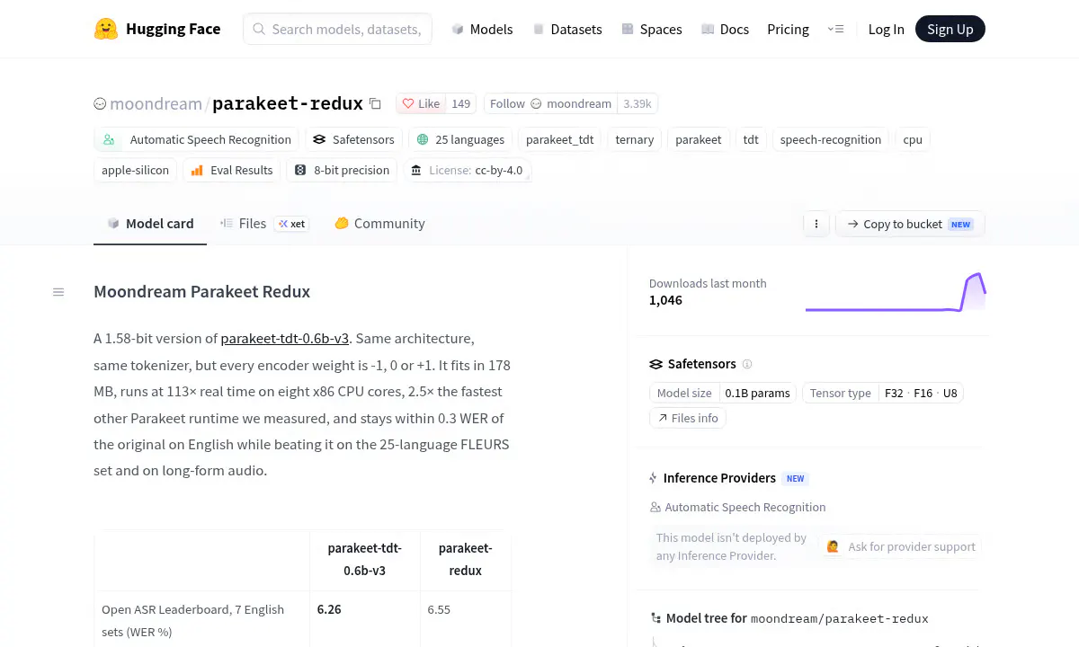 Moondream Shrinks Parakeet Redux Speech Recognition to 178 MB