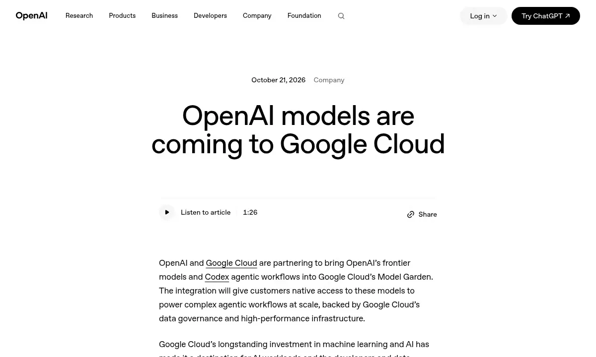 OpenAI Brings Codex and Frontier Models to Google Cloud