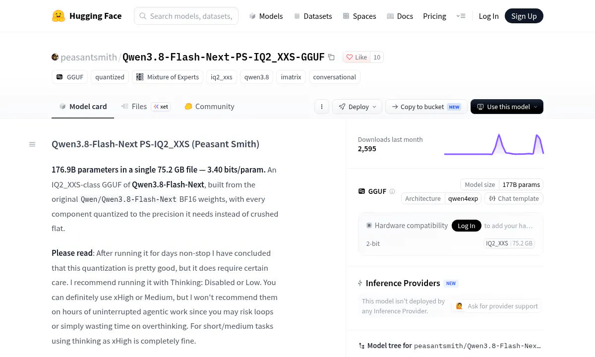 PeasantSmith Squeezes Alibaba's 177B Qwen3.8-Flash-Next Into a 75 GB Local File