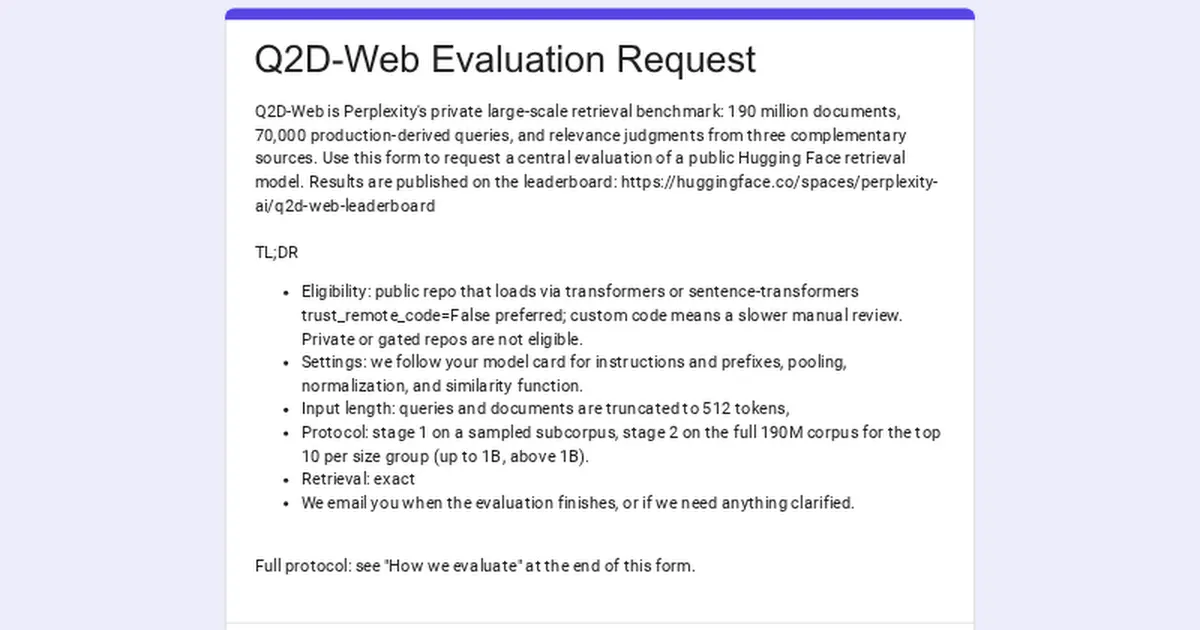 Perplexity's Q2D-Web Benchmark Tests AI Search on 190M Real Web Documents