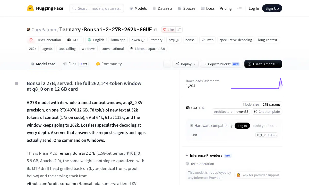 PrismML's Ternary Bonsai 2 Runs 262K Context on a 12 GB GPU