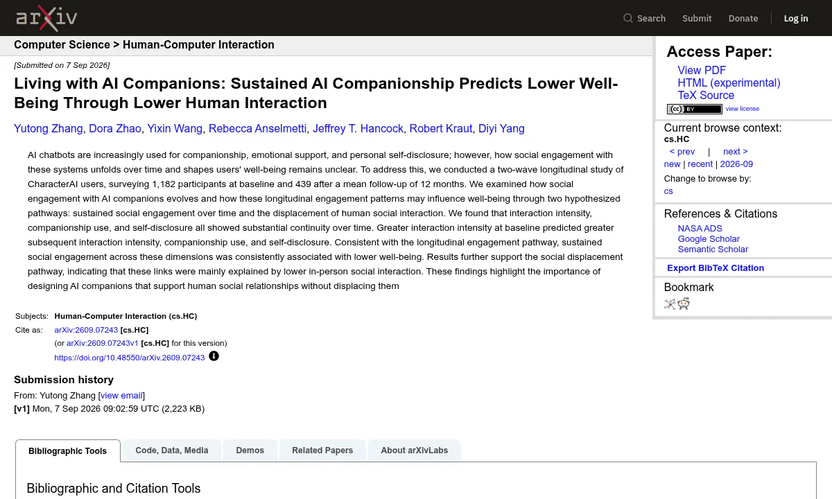 Stanford and CMU Link Character.AI Use to Lower Well-Being Over Time