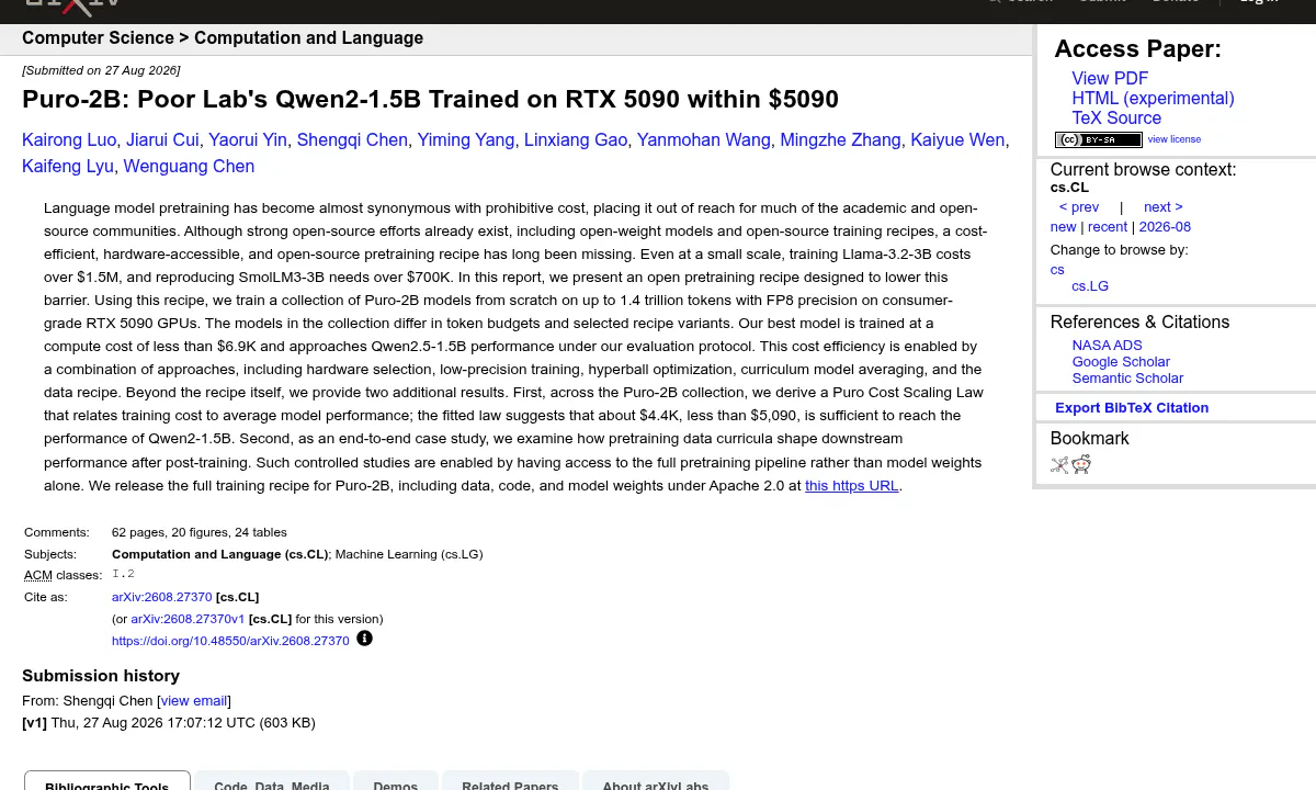 Tsinghua's Puro-2B Trains a Language Model for Less Than One GPU Rental